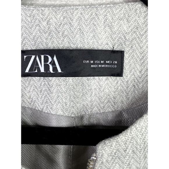 Zara Longline Herringbone Long Sleeve Jacket Blazer Zip Up Pockets M Grey #3132 - Picture 6 of 14